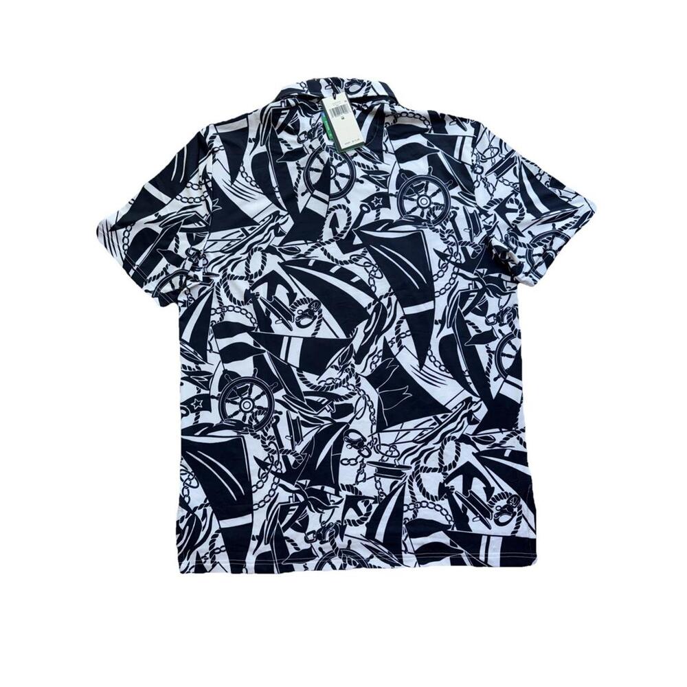RLX Ralph Lauren Polo Shirt Mens Medium White Navy All Over Print Performance - Picture 4 of 4